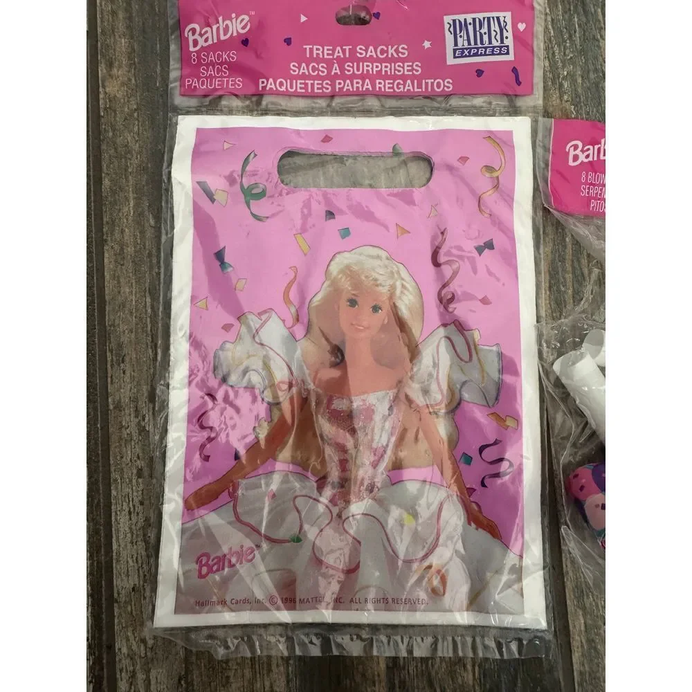 Vintage 1990s Barbie Party Favor Set 8 Mini Gift Bags 3 Blowouts Retro Decor